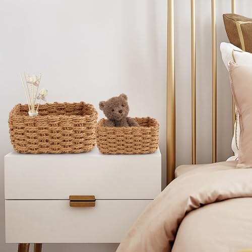 4er Set Aufbewahrungskorb Geflochten, Korb AufbewahrungStapelbare, Körbchen Boho Deko aus Papierseil, Korb Geflochten Wickeltisch, Storage Basket für Wohnzimmer Küchen Kinderzimmer Bad, Kleine Körbe
