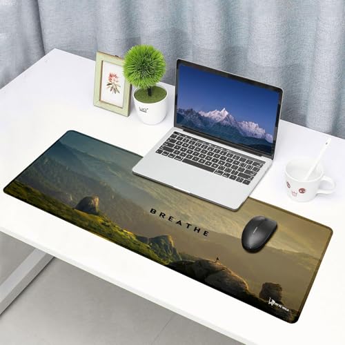 Image of Breathe Mountain Extended Gaming Mouse Pad 80x30cm, Large Desk Mat, Waterproof Surface, Anti Slip Rubber Base, Stitched Edges for PC, Laptop and Office