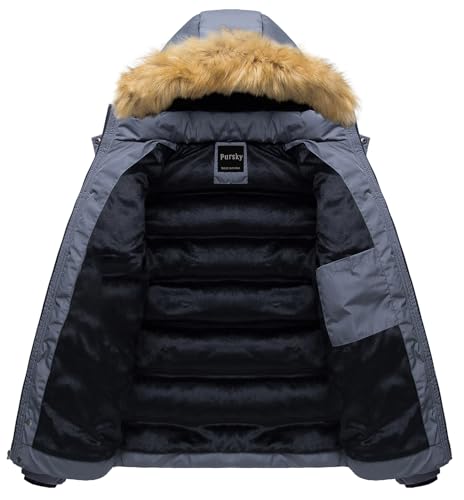Image of Pursky Men's Puffer Jacket Waterproof Winter Bubble Coats Ski Parka Fur Hooded
