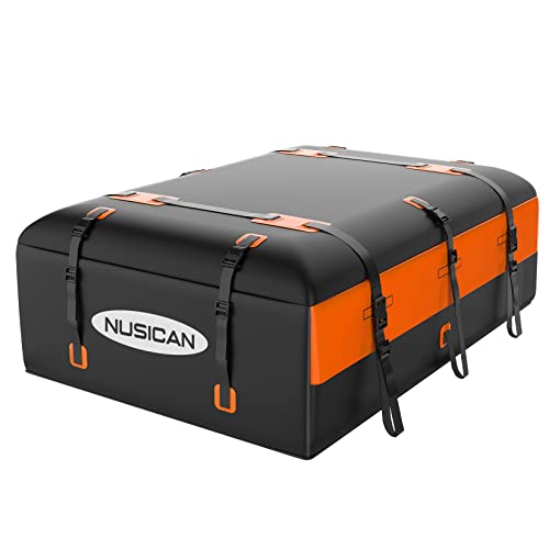 Car Rooftop Cargo Carrier Bag, NUSICAN 21 Cubic Feet 100% Waterproof Soft Car Roof Bag for All Vechicles SUV with/Without Racks, Anti-Tear 840D PVC, with Anti-Slip Mat + Storage Bag