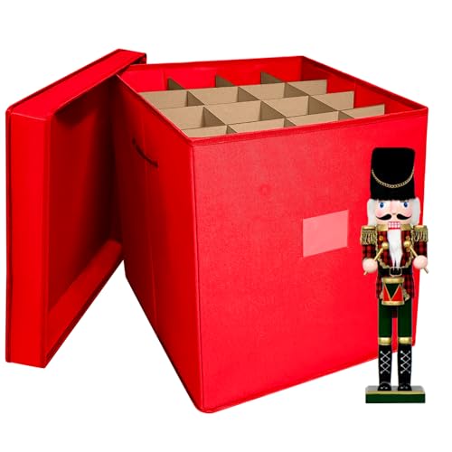 Tngan Christmas Nutcracker and Figurine Collectible Storage Box, Fits 16 Holiday Ornaments, Stores Up to 16' Tall Ornaments, Holiday Decor Organizer with Dividers, Nutcracker not Included(Red)