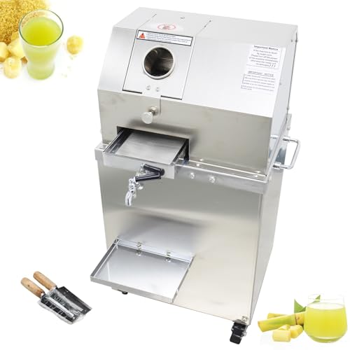 EQCOTWEA Electric Sugarcane Juicer, Sugarcane Press Machine, Three-roller juicer with Crushing Roller, 84% High Juicing Rate, Fully Stainless Steel Commercial Sugarcane Juice Press Extractor 300kg/h