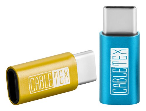 CABLETEX Micro USB 2.0 to USB Type-C Adapter Set [2 Pack] Aluminium Metall housing MacBook Pro, MacBook 12", Nexus 5X, 6P, OnePlus 2,3 Blue/Orange Cover