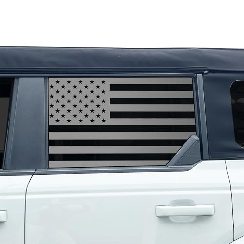 Image of BOGAR TECH DESIGNS Precut Rear Side Window American Flag Vinyl Decal Sticker Compatible with Ford Bronco 2021-2026, Matte Black