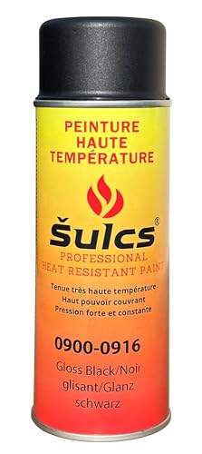 Peinture Haute Température Professionnelle 1200°c - Aérosol 400ml - Noir Ref. 0916 - Haut Pouvoir Couvrant - Barbecue Braséro Four Poêle à bois Insert Cheminée...