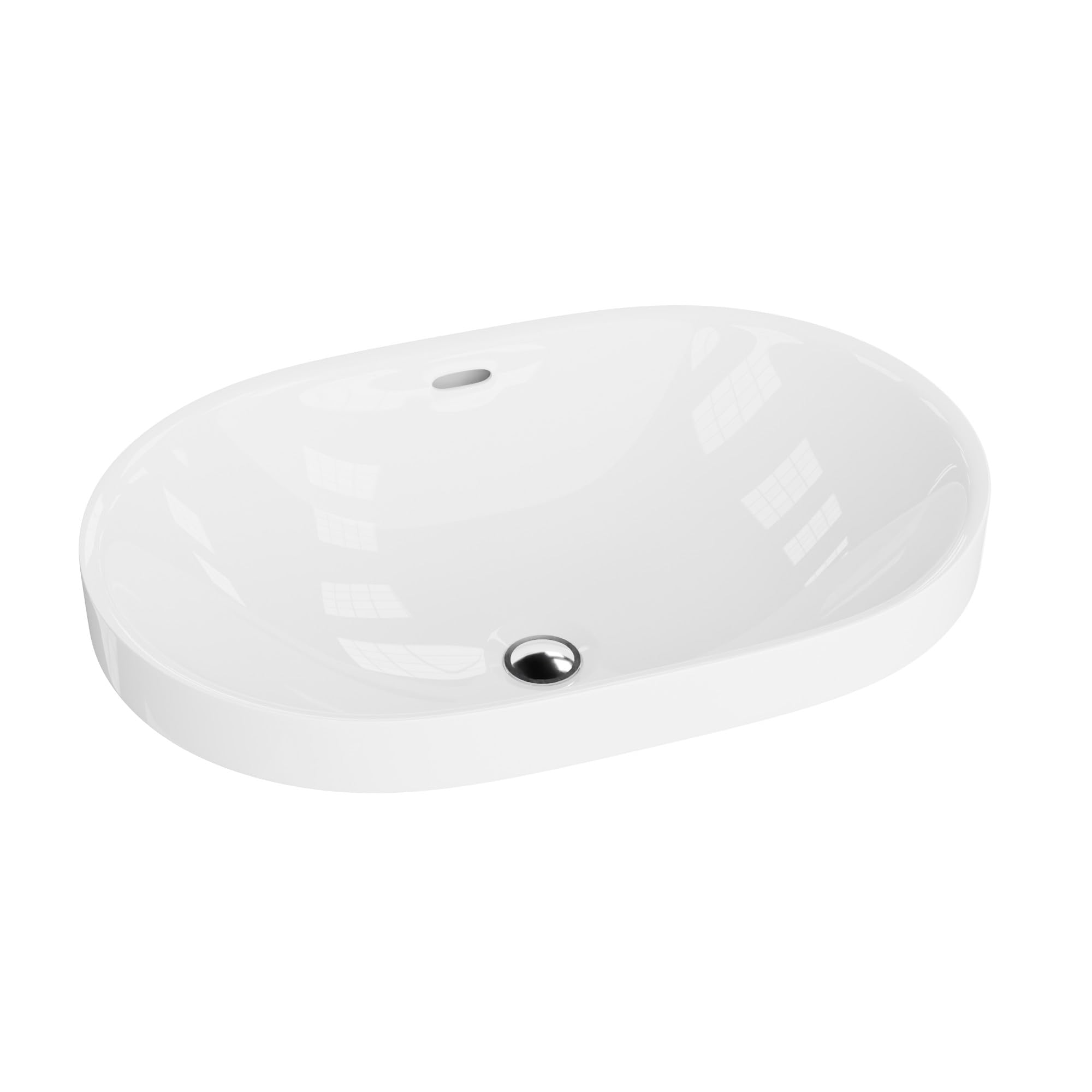 LAVITA Puebla Lavabo Suspendu Rond Faience Salle de Bain Evier Ceramique avec Trop-plein et sans Trou de Robinetterie - Céramique de Qualité Supérieure - 60 x 39 x 16,5 cm - Blanc Brillant