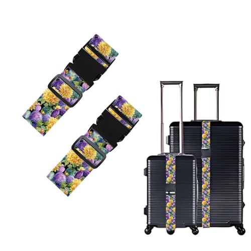 Image of 2 Pack Luggage Straps for Suitcases, Adjustable Travel Belt with Buckle, 2 inch Wide Heavy Duty Suitcase Straps for Summer Vacation, Purple Cactus Floral Pattern, Travel Essentials, Multi-Color