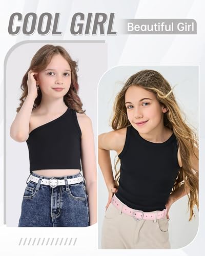 AWAYTR 2 Pack Kids Leather Girls Belt, with Heart Buckle for Pants Dress2