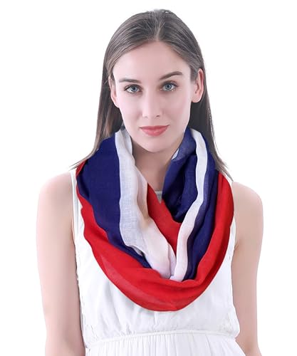 Lina & Lily Écharpe Infinity légère pour femme avec imprimé drapeau, Drapeau français, bleu, blanc, rouge, taille unique