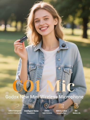 Image of GODOX C01 KIT2 Wireless Microphone, 48kHz /24-bit Professional Lavalier Mic 60W Fast Charging Mini Microphones 7g Ultralight,54H,Noise Reduction,200M Low Latency (2TX+1RX+USB-C+Charging Case)