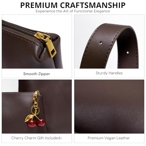 Bucket Bags for Women Medium Vegan Leather Tote with Adjustable Strap Small Pouch Designer Handbags Travel Work Purse4