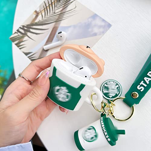 Knypt Airpods 1&2 Case, 3D Cute Funny Cool Kawaii Fashion Bear Coffee Cup Airpods Case, Soft Silicone Cover Shock Absorbing Case, Airpods 1&2Charging Case With Keychain #TOP1