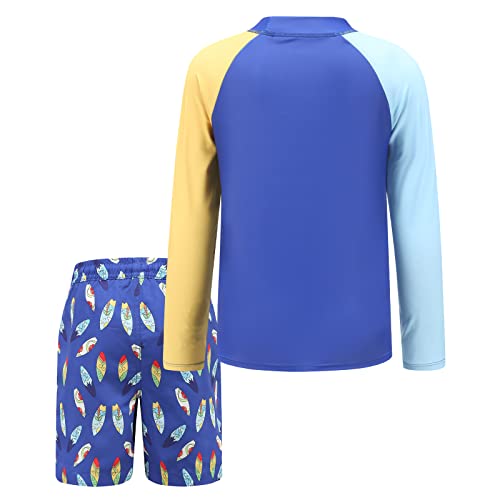 Image of Boys Two Piece Rash Guard Swimsuits Set with Swim Trunk Kids Long Sleeve Bathing Suit Swimwear Set