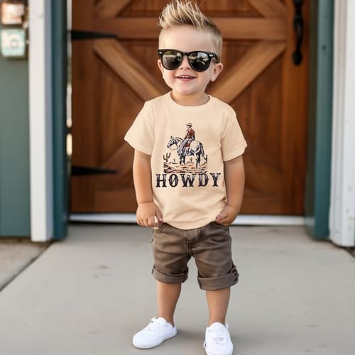 SOFEON Toddler Baby Boy Howdy Shirt Rodeo Western Graphic Letter Short Sleeve T-Shirt Kids Funny Cowboy Summer Tee Tops3