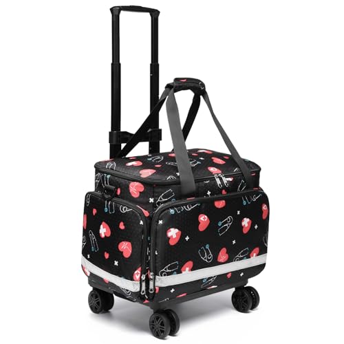 Medical Bag Rolling Roller Bag Trolley Duffel Nurses EMT CNA RN Empty for First Aid Responder Home Health Care Nursing Student Roll Duffle Bag Carry on with Wheels Wheeled Work Physicians Doctor
