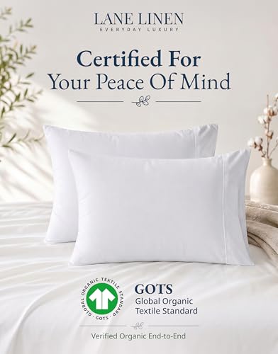 Image of 100% Organic Cotton White Pillow Cases - King Size, Ultra Soft and Crisp, Cool Percale Pillow Covers, Sleeping Pillow Covers, Set of 2 - White
