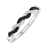 1/10 Carat Twisted Black & White Diamond Wedding Band Ring in 10k White Gold (Ring Size 8)