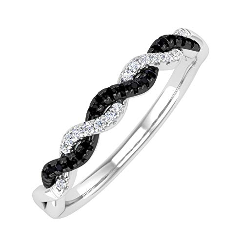 1/10 Carat Twisted Black & White Diamond Wedding Band Ring in 10k White Gold (Ring Size 7)