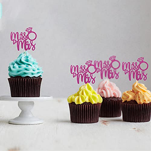 36 Pcs Miss To Mrs Cupcake Toppers With Ring Wedding Engagement Cake Picks Decorations For Bridal Shower Birthday Party Decorations Supplies Purple #TOP2