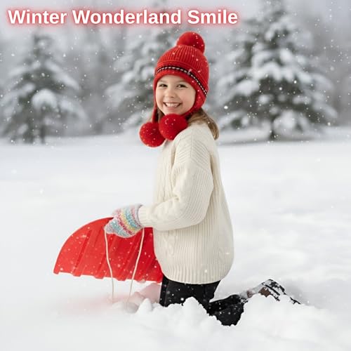 Image of Kraptick Children's Winter Cap: Velvet Thick Warm Woolen Knit Hat with Ear Protection for Children Stylish Korean Beanie with Long Pompom Ears & Fleece Lining Perfect for Winter -4