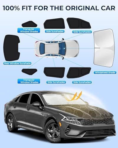 Image of for KIA K5 2021-2024 Car Window Shades, 8pcs Privacy Sun Shade Set for Front Windshield Side and Rear Windows, Full Window Covers Keeps Vehicle Cool for Camping Napping