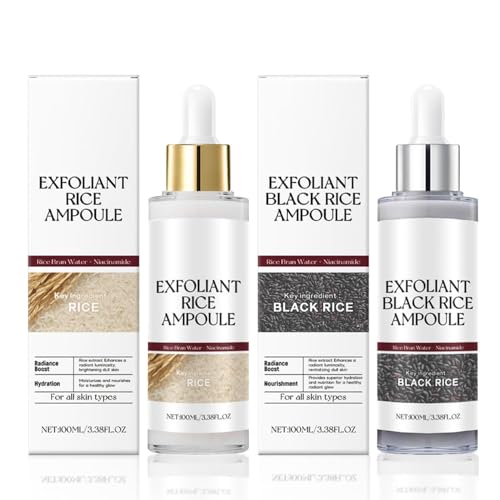Peeling de arroz preto e branco, novo arroz macio esfoliante rosto e corpo, ampola de arroz branco e peeling esfoliante de arroz preto para todos os tipos de pele (preto + branco, 100 ml) 2 peças