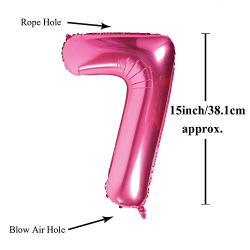 Image of AMFIN 15 Inch 7 Number Foil Balloons for 7th Birthday Baby Girl Party Decorations Balloon, Wedding Anniversary Decoration Items - Pink