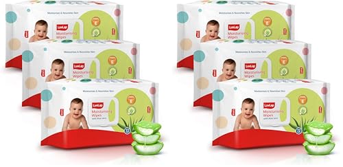 Image of LuvLap Moisturising Wipes with Aloe Vera Lid (72 Wipes /Pack, Pack of 6)