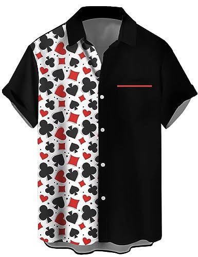 QIVICIMA Men's Big and Tall Retro Bowling Shirt Black Red Stripe 6XL