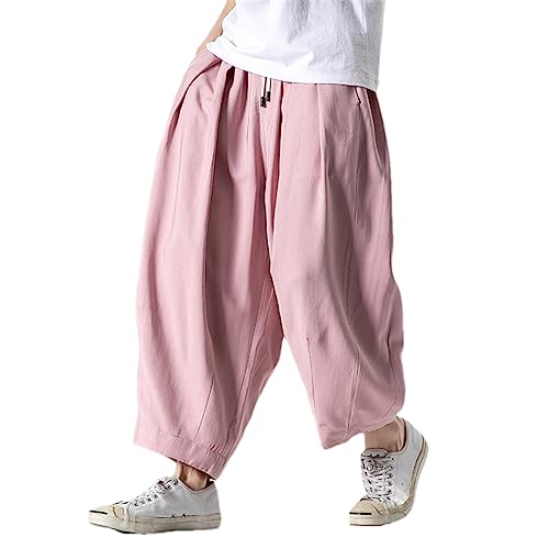 Pantalon sarouel japonais homme rose vêtement ample 3XL