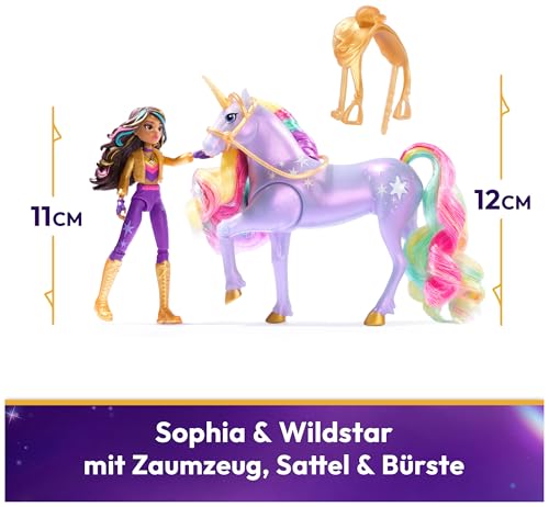 Unicorn Academy - Sophia und Licht-Magie Wildstar Set, ca. 12 cm Originalfiguren zur Netflix Serie, mit Mähne, Schweif sowie magischer Leuchtfunktion und Regenbogensternen, ab 4 Jahren