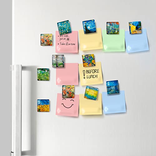Square Fridge Magnet Crystal Glass Van Gogh Oil Painting Refrigerator Magnets,Cute Kitchen Magnets For Office Whiteboard, Cabinet, Dishwasher, Locker（12Pcs） #TOP3