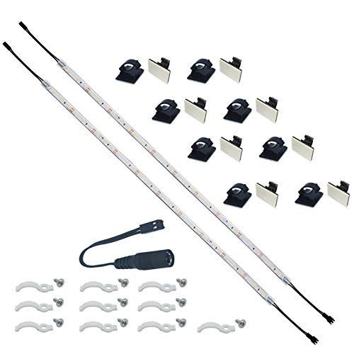 Litever Aditional 20 Inches Flexible LED Strip Lights, 12VDC,4W, Daylight White 5000K, Self-Adhesive Back, with Mounting Clips. Designed LL-013 Under Cabinet Lighting Kit-(2-Pack-5000K)