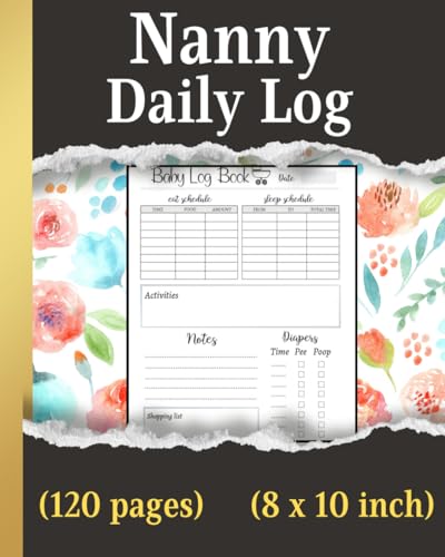 Nanny Daily Log: A Simple Baby & Toddler Schedule Tracking Book To Record Eat , Sleep , Activities , Diapers , Shopping , Notes