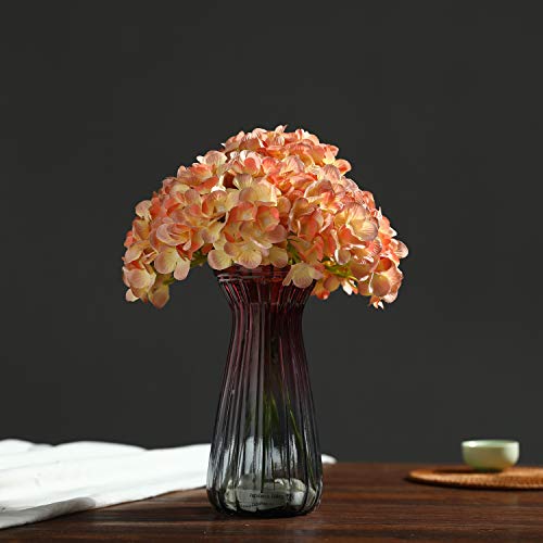 Lushidi Silk Hydrangea Heads With Stems Artificial Flowers Heads For Home Wedding Decor,Pack Of 10 (Light Orange) #TOP1