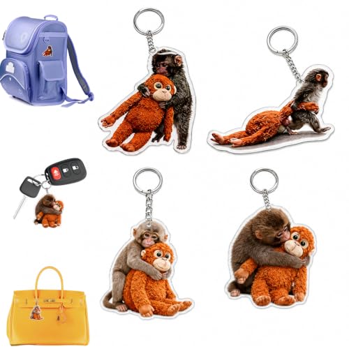 PYXGAR Porte-clés singe en peluche 3D, à accrocher à un sac à dos, un sac à main ou ses clés de voiture.