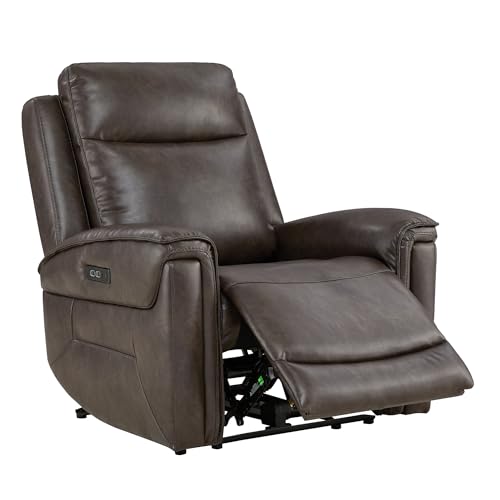 Watson & Whitely Super Zero Gravity Power Recliner Chairs with Power Headrest Leather Recliner with USB/Type-C Ports for Adults, Electric Reclining Sofa Chair for Living Room, Bedroom, Chocolate