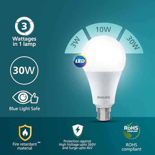 Image of Philips 30W Dimmable LED Bulb | Cool White 6500K | B22 Base | Adjustable Brightness LED Light | Energy Efficient & Versatile Lighting | Pack of 1