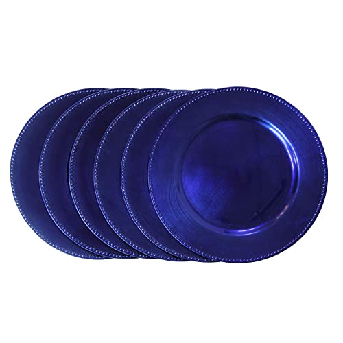 Welmatch Royal Blue Plastic Beaded Charger Plates - 12 Pcs 13 Inch Round Wedding Party Decroation Metallic Charger Plates (Royal Blue, 12) #TOP3
