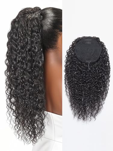 LUVME Drawstring Ponytail Extensions Human Hair for Women, Long Water