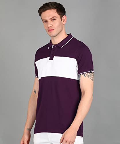 Image of Urbano Fashion Men's Colour-Block Slim Fit Half Sleeve Cotton Polo T-Shirt