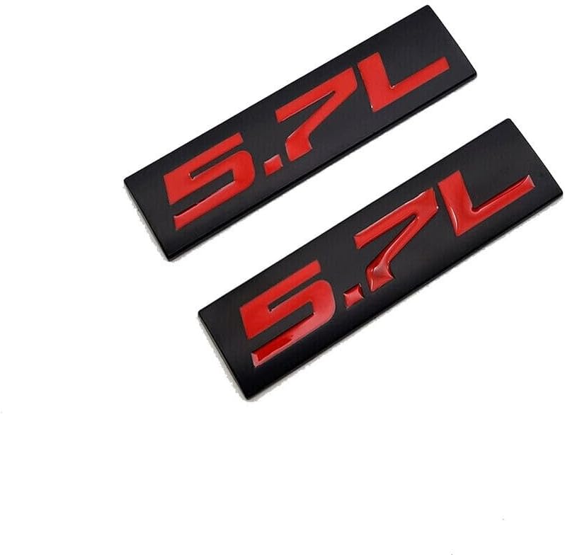 2Pcs 3D Polished Chrome 5.7L Letter Car Emblem Trunk Lid Sport Decal Car Badge Sticker 5.7L (Black&Red)
