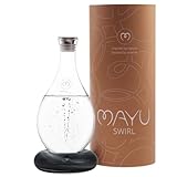 MAYU Water Swirl - edle Wasserkaraffe mit natürlicher Wirbelbewegung, 100% Borosilikatglas, edler Edelstahl Ausgießer, handgefertigtes Porzellan, 1,5 Liter (Onyx)