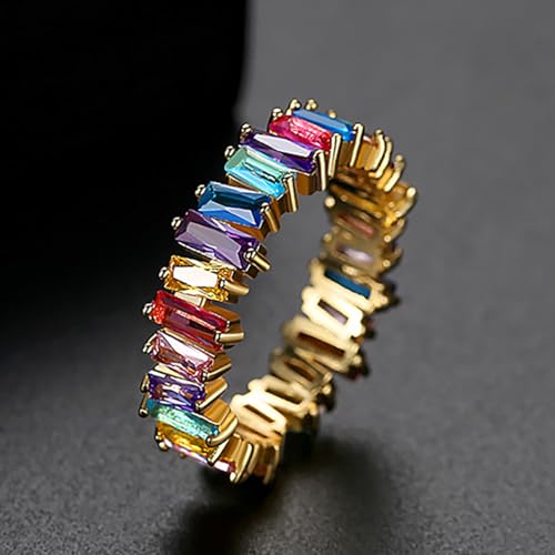 Rainbow Moissanite Eternity Band in 14K Gold, Colorful Wedding Ring for Women, Perfect for Birthday or Engagement, Size 6-94