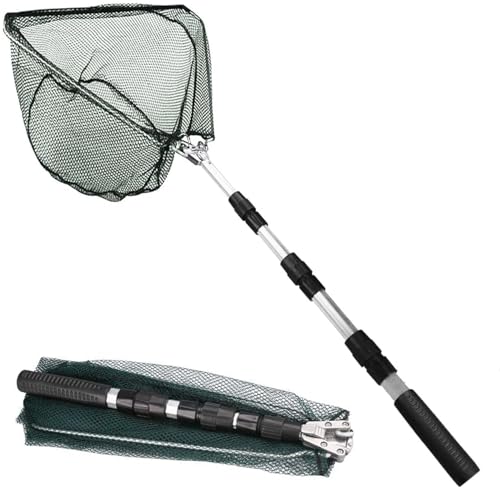 UQMIQURA Kescher Angeln, 126cm Teleskop-Kescher, Teleskop-Fischernetzkescher mit Griff, Faltbare Kescher, Outdoor Angelzubehör Angeln Kescher für Kinder Erwachsene