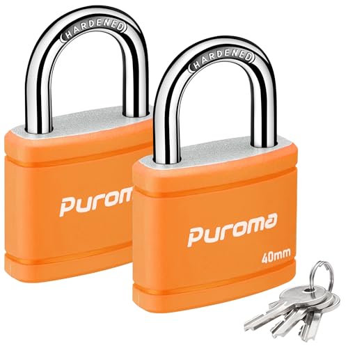 Puroma 2 Keyed Padlock with 3 Keys 7/8" School Locker Lock Gate 40mm Orange