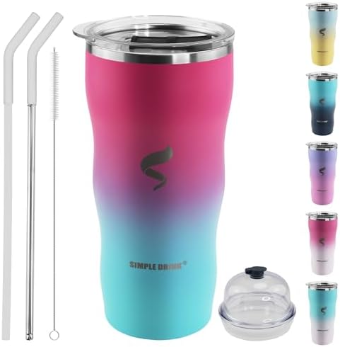 20Oz Insulated Tumbler With Straw And Lid, Stainless Steel Coffee Cup, Double Wall Vacuum Travel Mug,​​Spill proof Iced Coffee Tumbler, Beach tumbler, Green Red Tumbler
