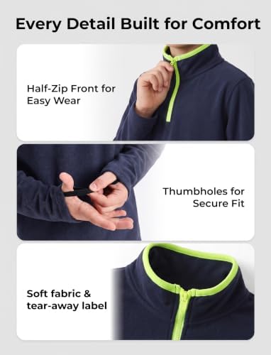 PATPAT Kids Heat-Retaining Sweatshirt, Cloud-Soft Smart-Thermal Quarter-Zip Sweater, Mock Neck Pullover with Thumb-hole Cuffs,Navy,US10/M - 5