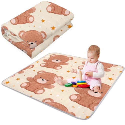 Image of Funtery 43 x 43 Inch Boho Baby Play Mat Portable Crawling Washable Foldable Tummy Time Non Slip Baby Floor Large Playpen Mat for Infants Toddlers Floor Playpen Activity(Bear)