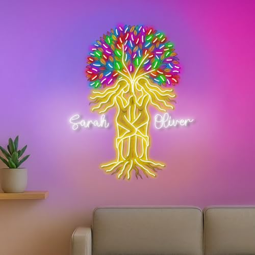 Handmadetneonsign Personalized Bestie Tree Neon Sign, Custom UV Printed Best Friend Decor Led Light, Soulmate Wall Art Lights Signs, Decorative Gifts For Close Friends, Buddy, Partner, Bedroom